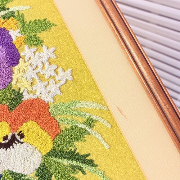 Vintage Pansies Needlepoint Crewel Embroidery FLORAL PANSY Completed 19x15” - Picture 5 of 12